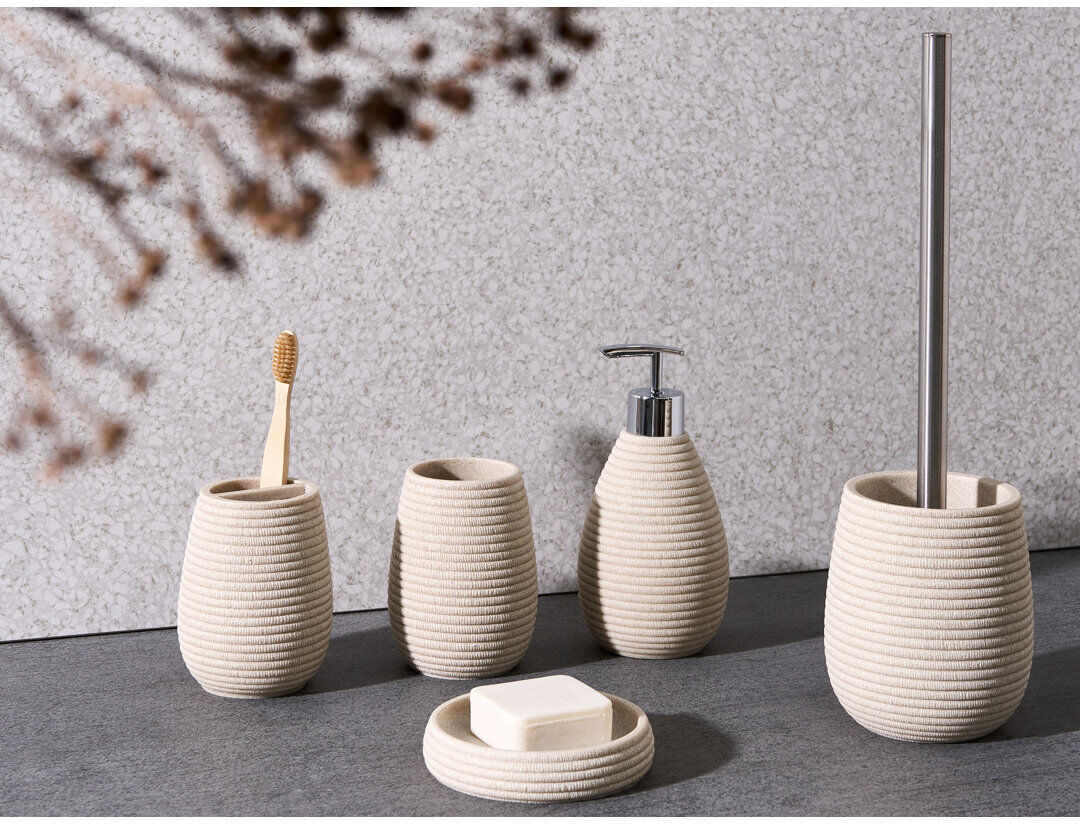 17 Stories 5-Piece Bathroom Accessories Set QUILCA Beige 37cm H X 11cm W X 11cm D