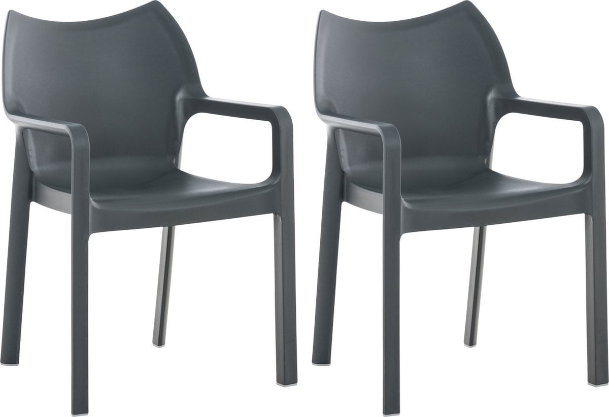 CLP Diva Set van 2 stapelbare tuinstoelen met armleuningen - Donkergrijs