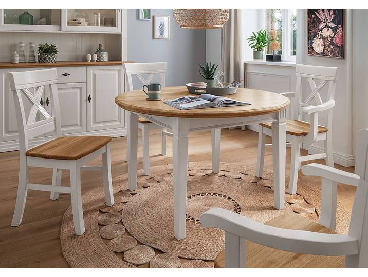 Table en bois massif ronde Ø 120cm Blanc