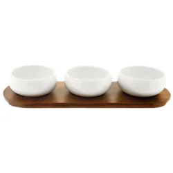 Belicia 4-teiliges Set mit Holzbrett & Schalen - Servierschalen-Set für Snacks & Dips