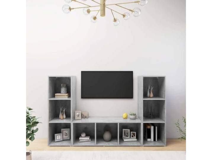 HEFZGDB TV-Schrank 3 Stück Betongrau 107x35x37 cm Holzwerkstoff mit 3 Fächern, viel Stauraum für Multimedia-Geräte, horizontal oder vertikal aufstellbar, praktisches Design für Ihr