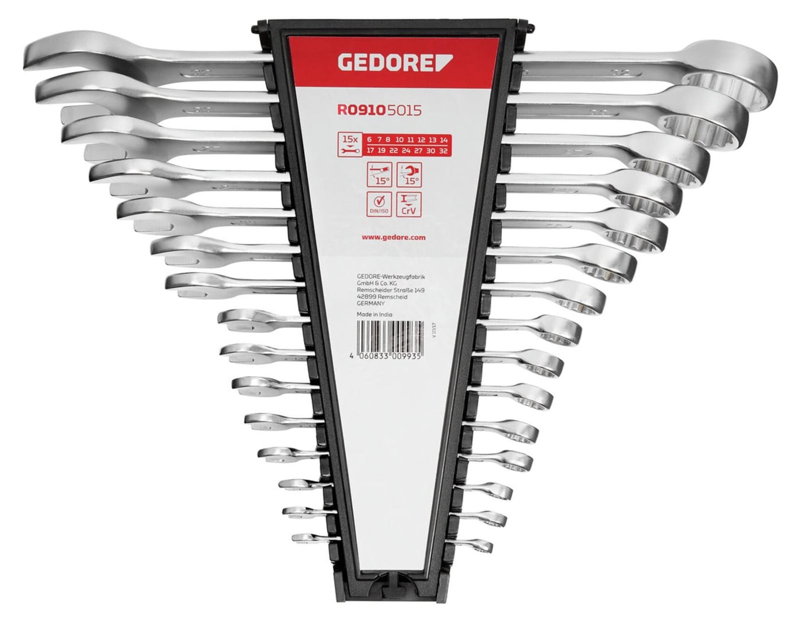 Gedore R09105015 rode ringsleutelsset, 15-delig, 6-32 mm