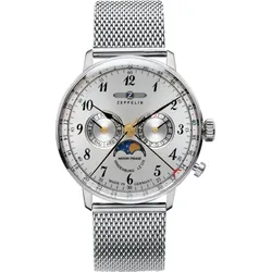 Zeppelin Herrenuhr 7036M1 - Silbernes Ziffernblatt mit schwarzen Zahlen/Indices,silber - 40mm