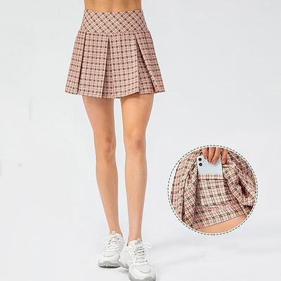 Damen Einfarbig Lässiger Rock Tennisröcke Sportrock Rock mit Shorts Ärmellos Plissiert Tasche Stoßdämpfung Atmungsaktiv Tennis Laufen Fitness Rundausschnitt Rock Dunkelgrau Schwarz Gelb