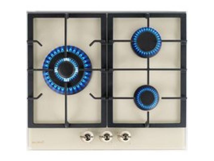 BELDEKO Plaque Gaz 3 Feux 6200W Beige Grilles Fonte - Marque Française