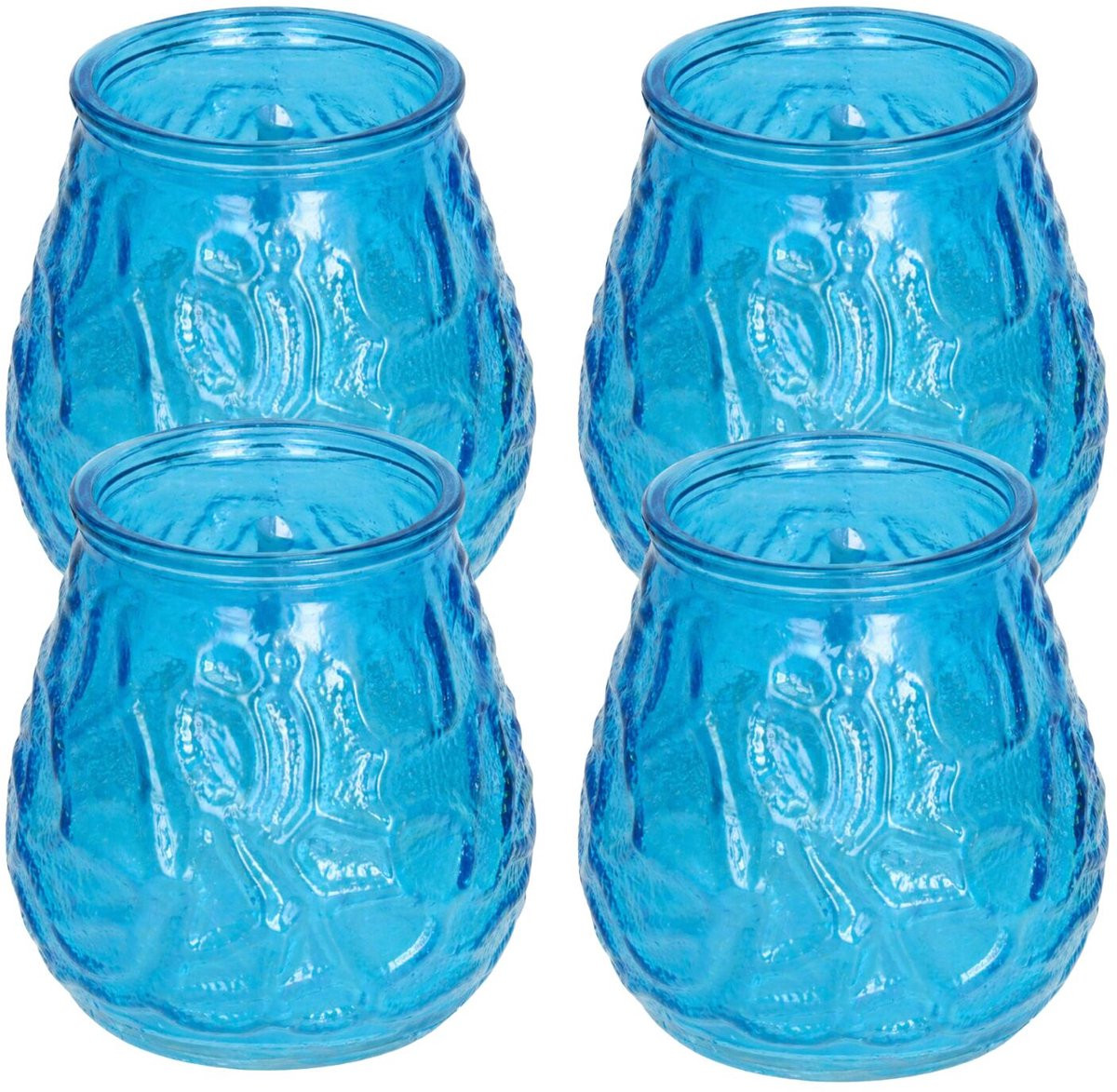 Pro Garden Summer windlicht blauw - 4 stuks - glas - citrus geur
