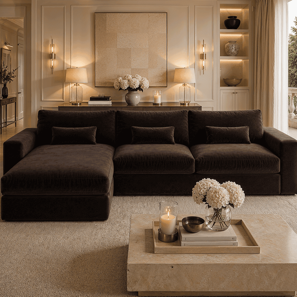 Tribeca Chocolate Brown Velvet Large Left Hand Facing Chaise End Sofa