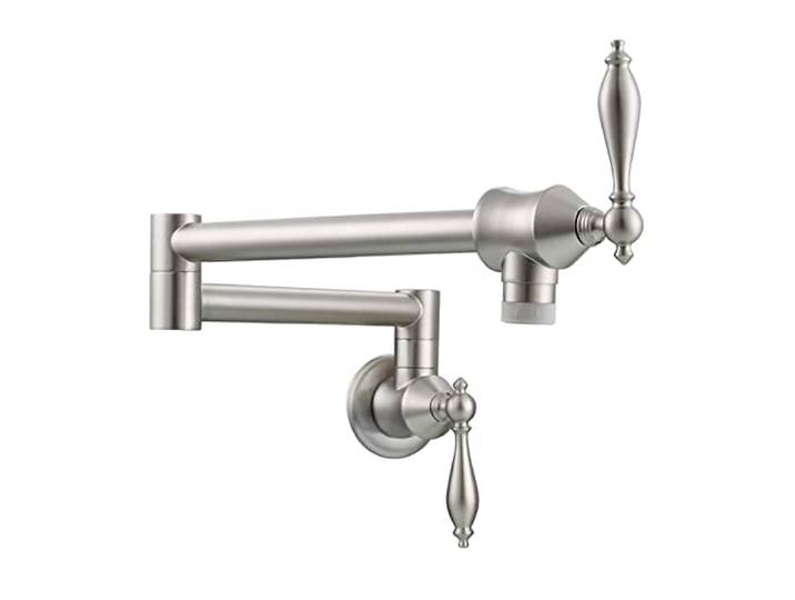 Drehhahn, Messing Topffüller Wasserhahn Faltbarer Küchenarmatur Doppelfunktionshahn mit 2 Griffen Wandmontage Nur kaltes Wasser(Brushed 2 Functions)