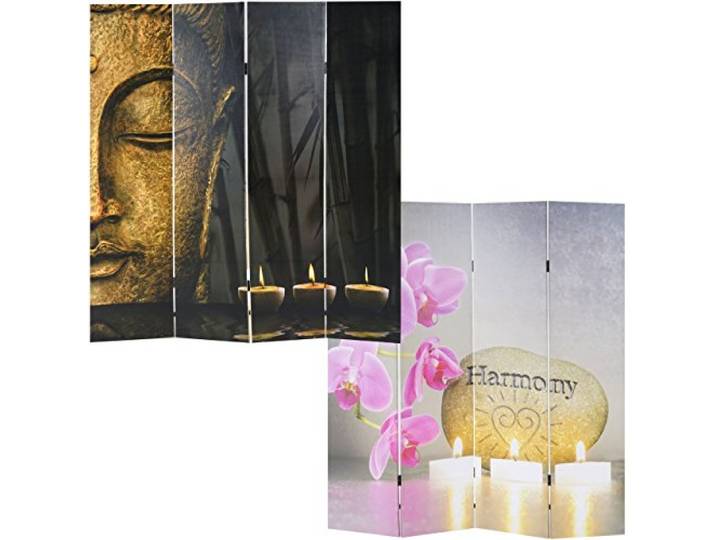 Mendler Foto-Paravent Buddha-AM - 180x160 cm Paravent, Raumteiler, Trennwand