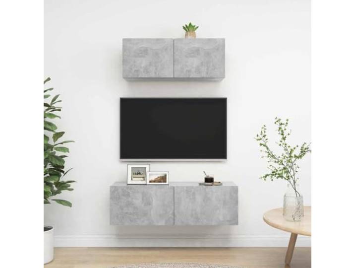 HEFZGDB 2-TLG. TV-Schrank-Set Betongrau Holzwerkstoff Wandmontage mit viel Stauraum für Organisation und Aufbewahrung, praktische Aufbewahrungslösung für Ihr Zuhause, einfach