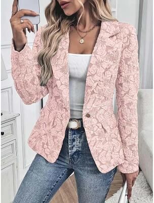 LightInthebox Women's Suits Comfortable Pocket Elegant Fashion OL Style Modern Floral Daily Outdoor Work School Regular Turndown Regular Long Sleeve Outerwear Blue Pink Brown Spring Fall
