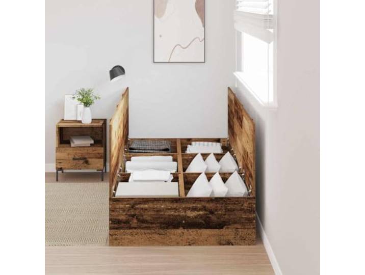 KTHLBRH Bettkasten aus altem Holz, 70 x 190 cm Struktur aus massivem Kiefernholz, Türen mit Scharnieren, Griffe aus Leder, modernes Design