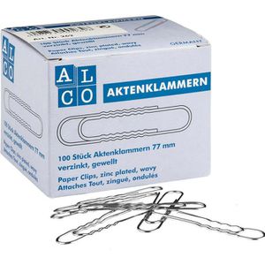 Alco Büroklammern 262, 77mm, silber, Aktenklammern, gewellt, verzinkt, 100 Stück