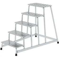 PROREGAL Arbeitspodest starr | 5 Stufen | Aluminium-Warzenblech | Rutschfeste Kunststoffschuhe