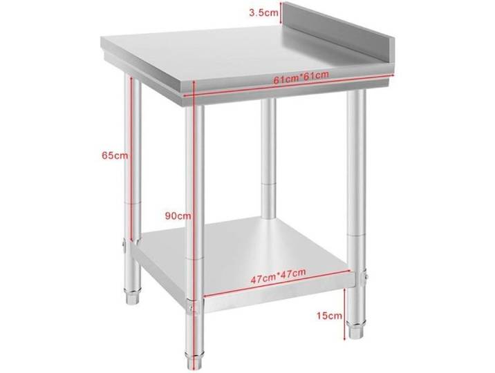 MISS Table de Travail Inox Pour cuisine professionnelle Plan De Travail Cuisine En 2 Etage 61 x 61 x 90 cm