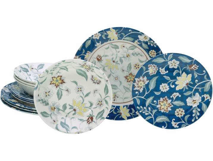 Teller-Set CREATABLE Odessa, Teller Set 12-tlg , bunt, 12 Stk., Steingut, Geschirr-Sets, Teller-Set, Blumendekor