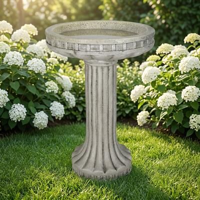 Meedzom 24 Inch Tall Concrete Bird Bath with Fluted Column Pedestal Design Classic Outdoor Garden Yard Decor for Wild Birds