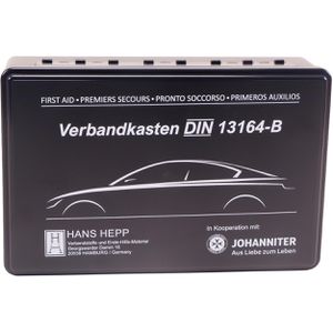Hans-Hepp Verbandskasten KFZ mit Siebdruck, DIN 13164, für Auto, aus Kunststoff, schwarz