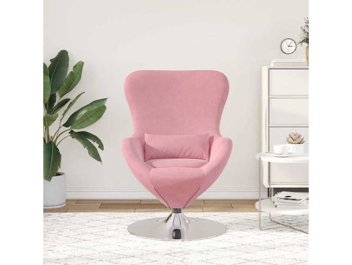 Fauteuil œuf en velours - - Rose - 63x73x90 cm - Pivotant à 360° - Accoudoirs confortables