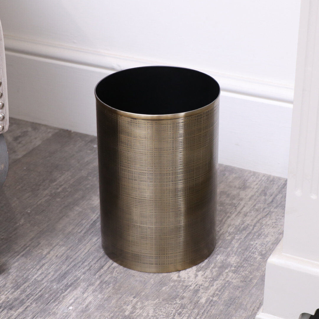 Ebern Designs Brass Textured Metal Waste Bin Gold