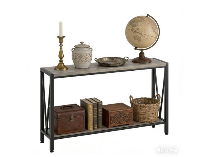 Table Console Console d'Entrée 109x60x25 cm Meuble Étroite à 2 Niveaux+Étagères Ouvertes pour Salon Couloir Gris