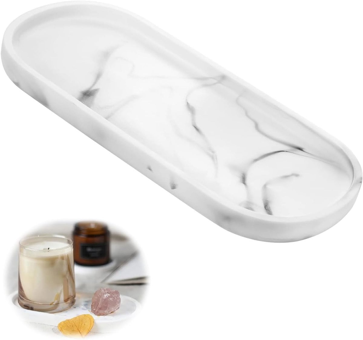 Marmeren ovale decoratieve tray voor sieraden en cosmetica, 25 x 11 cm