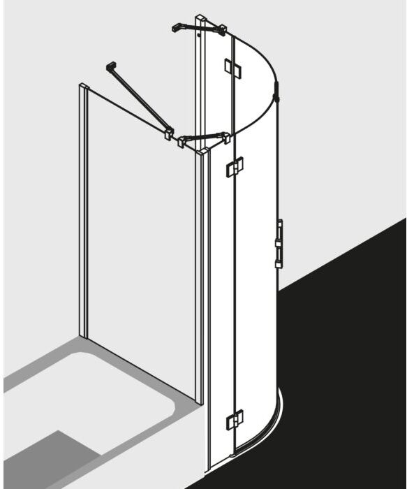 Kermi Liga Viertelkreis-Schwingtür bodenfrei mit 2 Festfeldern LIE5509020VAK 90x90x200cm, silber/hochglanz
