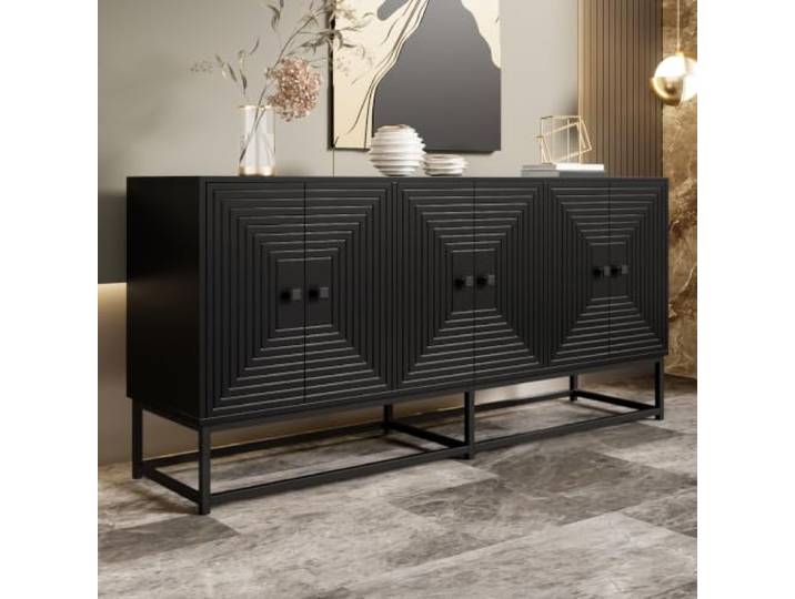 LOBO OFFICE Sideboard,geräumige Fächer für Wohn‑ und Büroräume Edles Relief‑Muster auf mattschwarzen Türen,Kratzfeste, fingerabdruck‑resistente Oberfläche,Offene Innenräume ohne feste Zwis