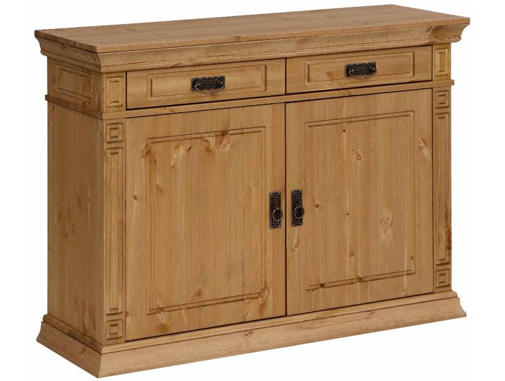 Kommode OTTO HOME Vinales, mit 2 Schubläden, 2 Türen und Messinggriffe im Jugendstil , beige (natur geölt), B:109cm H:83cm T:39cm, Sideboards, Kommode, Messinggriffe im Jugendstil, mit Zierleisten und elegantem Sockel