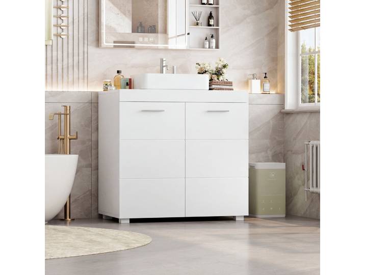 Getone Meuble sous Lavabo Meuble de Salle de Bain Meuble sous Vasque avec 2 Portes 2 Étagères 60x31x60cm Blanc