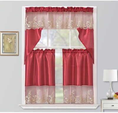 RT Designer Collection Bethany Macrame Embroidered Kitchen Curtain Tier & Swag Set