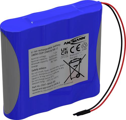 Ansmann 2S2P Akkupack 4x 18650 Kabel Li-Ion 7.2V 5100 mAh