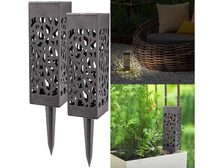 2er-Set LED Solar Gartenleuchte mit Erdspiess, Garten-Laterne mit Solarpanel