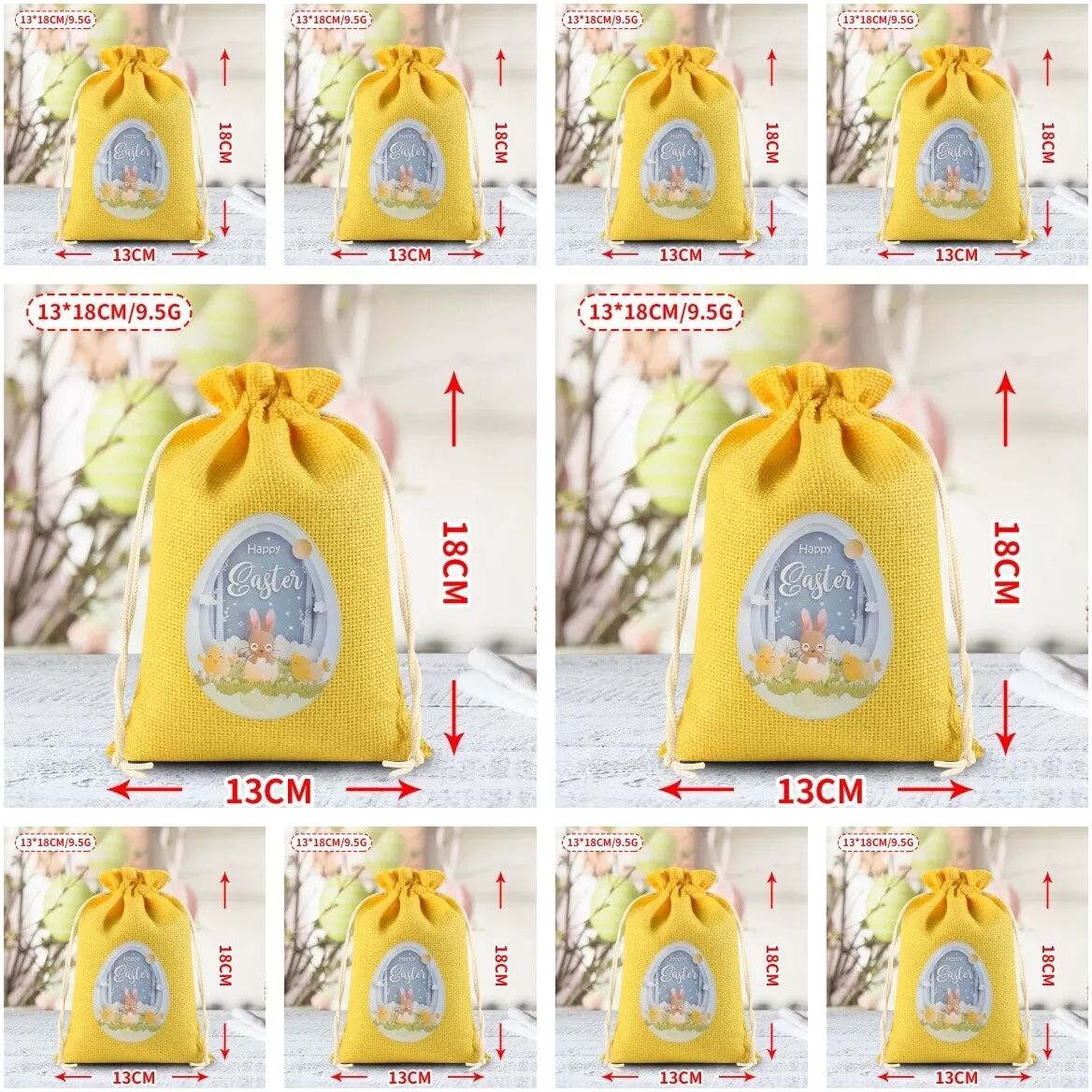 INF 2026 Ostern Süßigkeiten Beutel, Sackleinen Kordelzug Geschenkbeutel für Osterparty Gefälligkeiten - 10er Pack Gelb