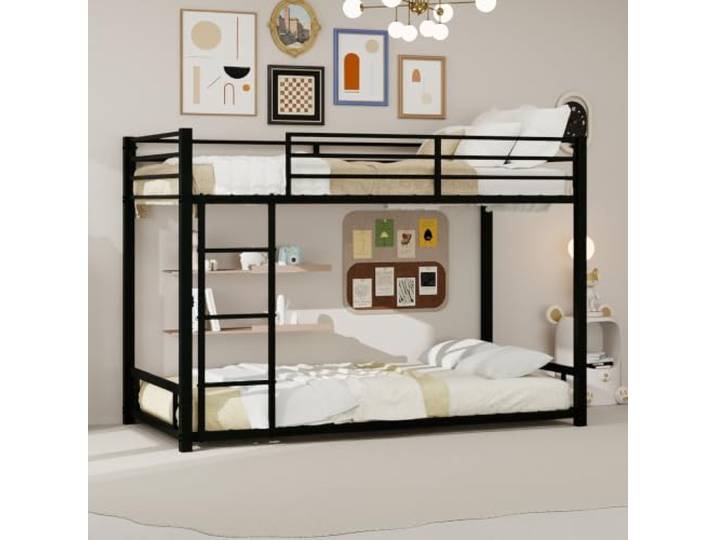 FAVSH Metall-Etagenbett 90x190cm, Stabiles Metall, Geräuscharm, Mit Sicherheitsgeländer, Bett Metallbett Hochbett mit Leiter & Rausfallschutz für Kinder Jugendliche und Erwachsene(Schwarz)