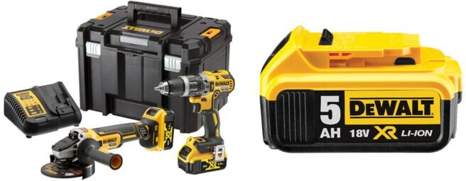 Set DeWalt Akku-Kombopack 18 Volt + DeWalt 18,0V / 5,0 Ah Ersatz-Akku