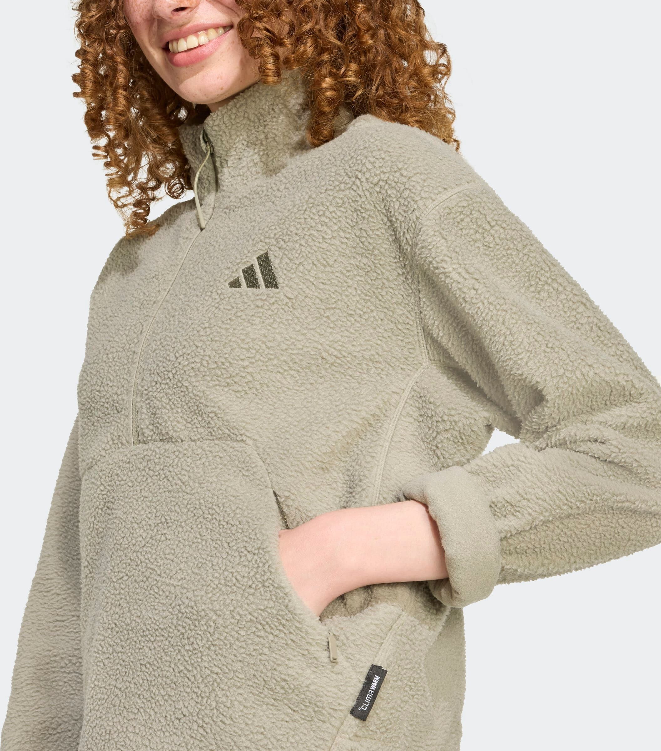 Sweatjacke ADIDAS SPORTSWEAR "CITY TECH HIGH PILE FLEECE HALF-ZIP", Damen, Gr. XL, grün (silber pebble), Obermaterial: 100% Polyester, angesetztes Bündchen, Sweatjacken Sweatjacke silber pebble XL