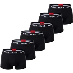 HUGO Herren Boxer Shorts, 6er Pack - Trunks Six Pack, Logo, Cotton Stretch Schwarz / L