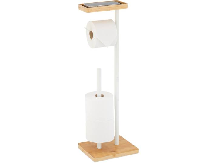 toiletrolhouder met plankje - reserverolhouder - bamboe - metaal - wit