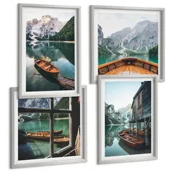 BILDER SET 4er Set - 50x50 cm & 40x60 cm Silberner Rahmen - Haus am Bergsee Łódź