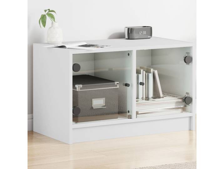 vidaXL TV-Schrank mit Glastüren Weiß 68x37x42 cm