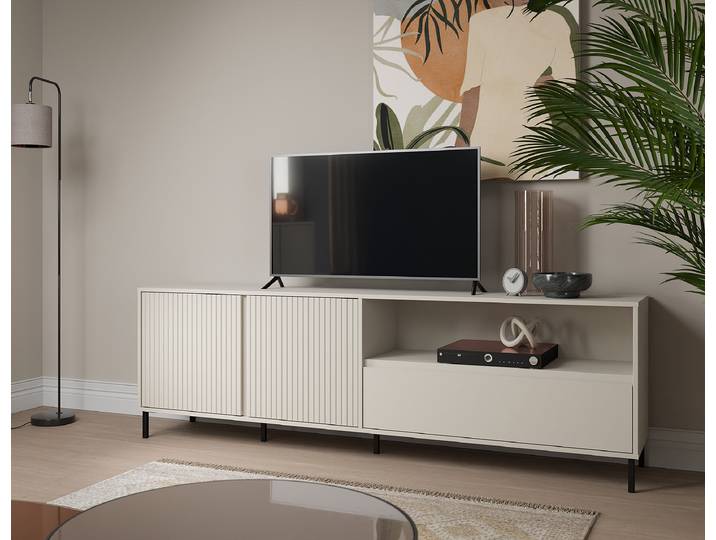 Meuble TV Jitang MDF panneau de fibres de bois à densité moyenne , laqué Beige/Cachemire 208cm