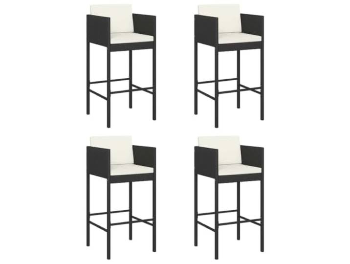 FDSAQOPT Barhocker 4 STK. mit Kissen Schwarz Poly Rattan Pulverbeschichteter Stahl, Leichtbauweise, max. 110 kg pro Sitzplatz, täglicher Gebrauch im Freien
