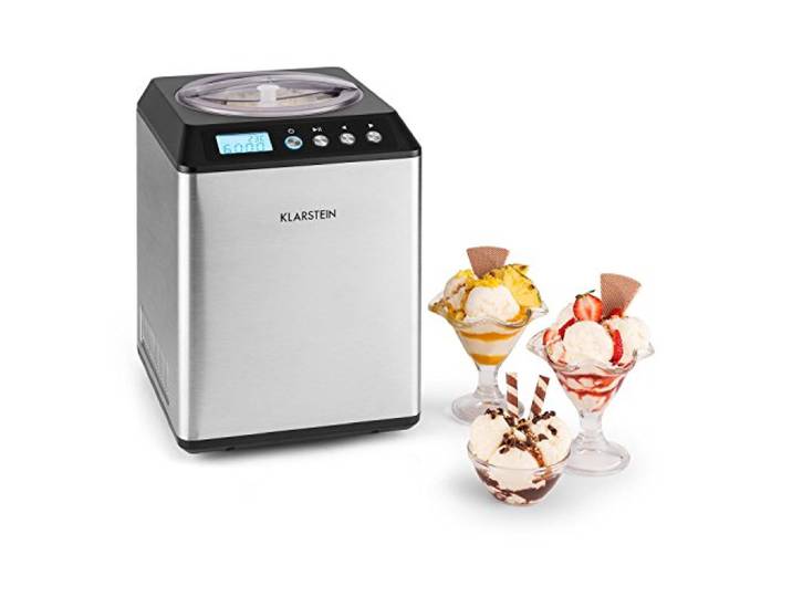 Klarstein Vanilla Sky Family - Eismaschine, Eisbereiter, Speiseeismaschine, Kühlhaltefunktion, LED-Display, Timer, Edelstahl, einfache Reinigung, 250 Watt, 2,5 Liter Fassungsvermögen, Silber