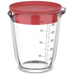 Mepal Odmerka Chef It sklenená 500 ml s vrchnákom - koralová, Messbecher, Transparent