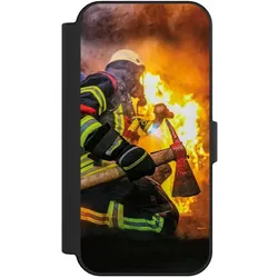 Nivocase Klapphülle für Apple iPhone 16 Handyhülle aus Kunst Leder NIVOflip schwarz Feuer Feuerwehr (Apple iPhone 16), Smartphone Hülle, Schwarz