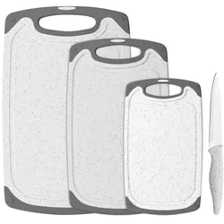 GRÄWE Schneidebrett-Set, 4-teilig, inkl. Messer, Granit-Look, weiß