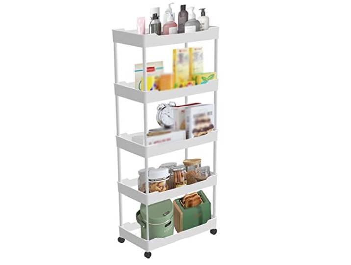 NFDVXCCA Regal, Aufbewahrungswagen mit Rädern Bad Küche Waschraum Schlafzimmer(Wide Style,5 Tier)