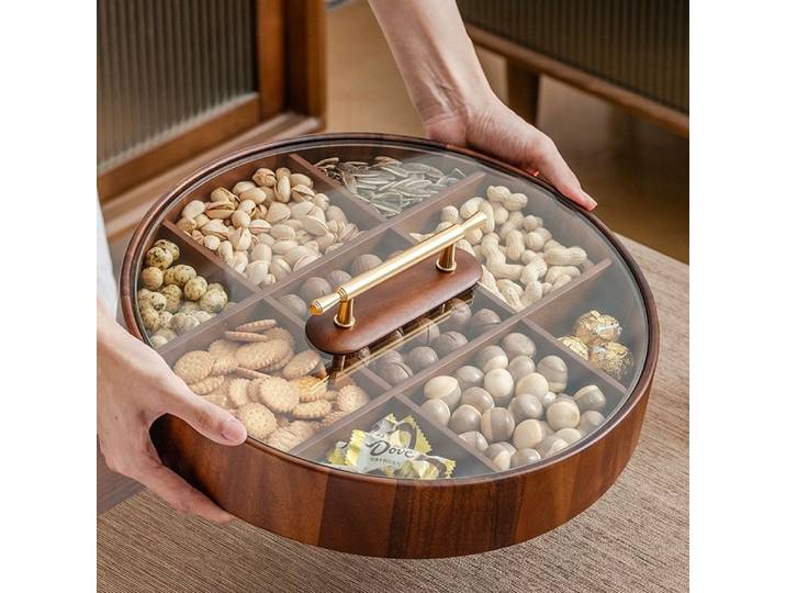 Boîte de rangement en bois à neuf compartiments pour fruits, graines de melon, noix, fruits secs, organisateur de placard