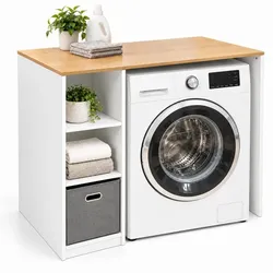 Relaxdays Waschmaschinenschrank 3 Fächer & Korb Anthrazit,Weiß,Hellbraun